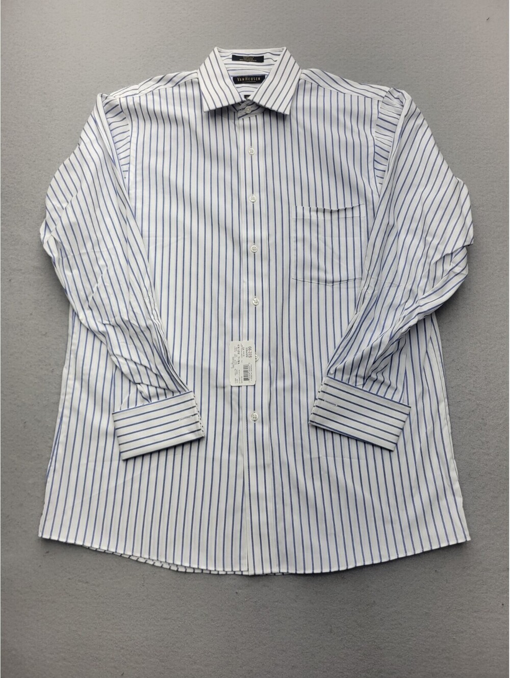 Van Heusen Men Button-Up 15 1/2 32-33 Blue Striped 100% Cotton Bangladesh Work